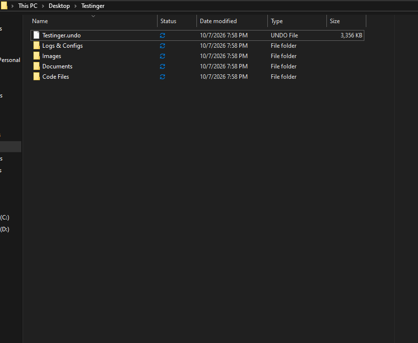 The same folder after Simplex File Organizer organized it into subfolders